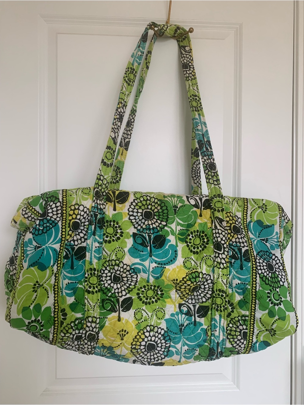 Vera Bradley Green and Aqua Floral Quilted Travel Tote